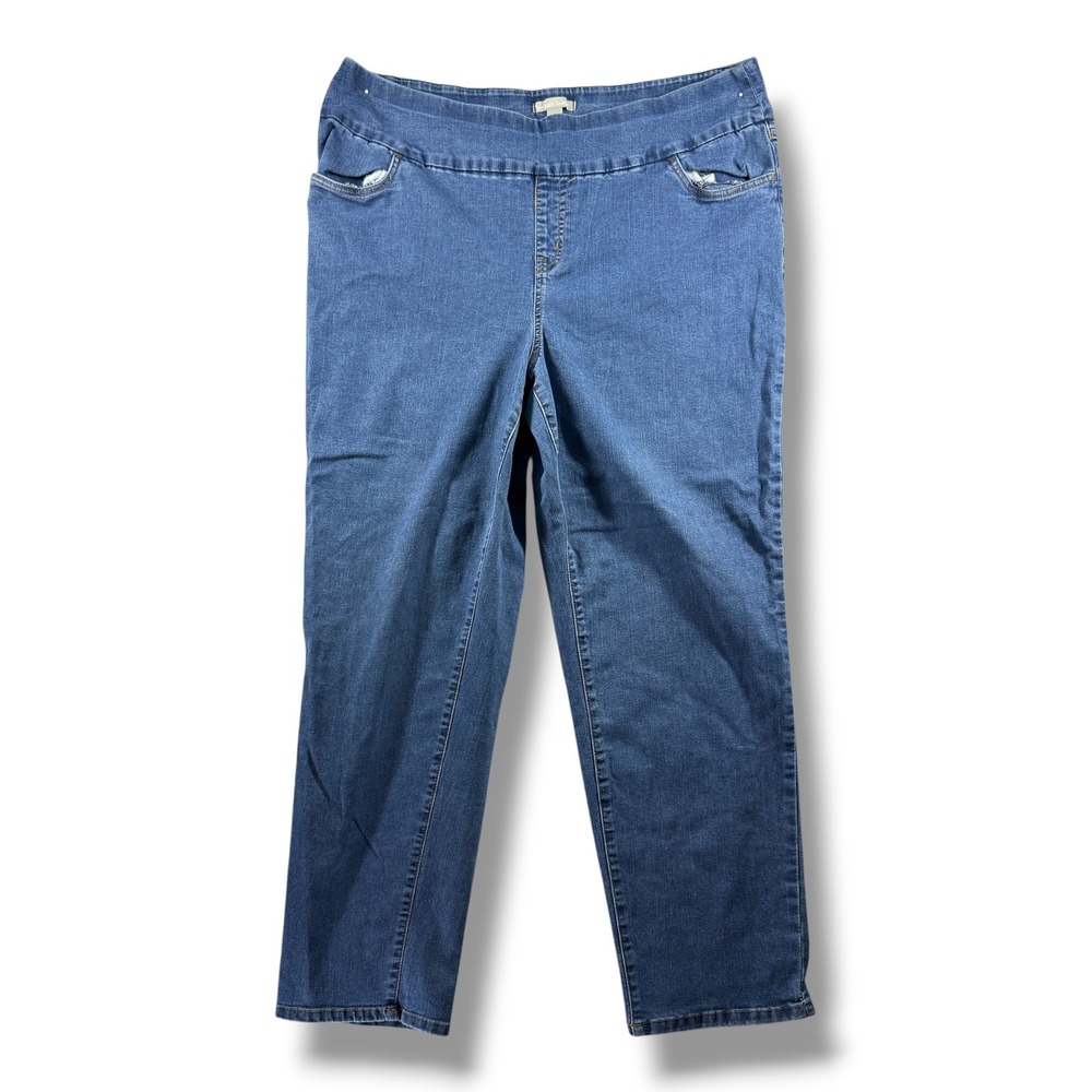 Woman Within Blue Pull On Straight Leg Jeans Plus Size 22W Stretch Denim